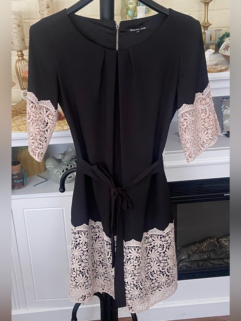 Gianni Bini Black Dress with Pink Lace Insets